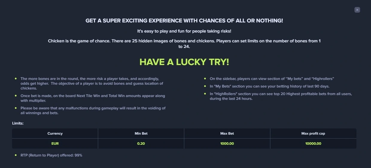 Reglas del juego Mystake Chicken